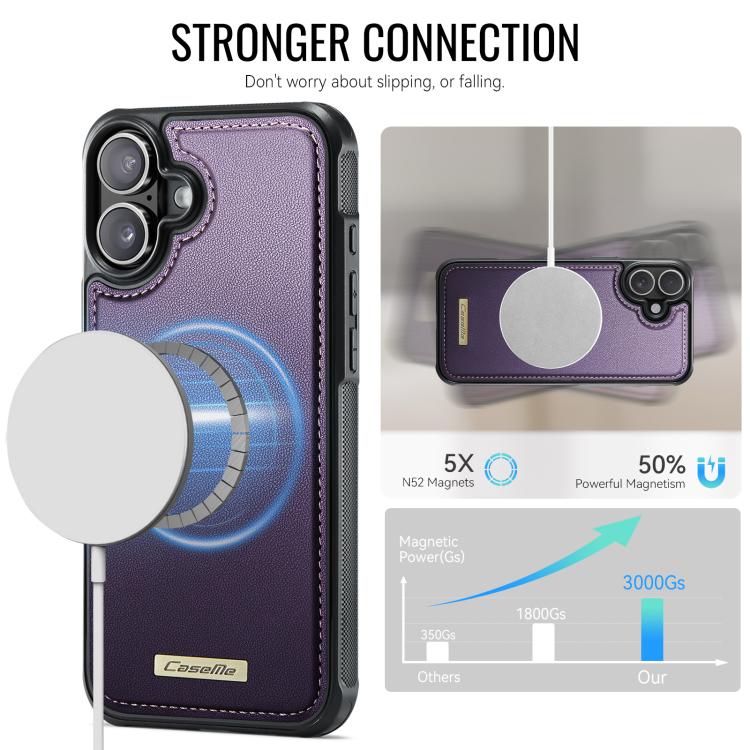 For iPhone 16 Plus CaseMe C69 Series Magnetic Vegan Leather Back Phone Case