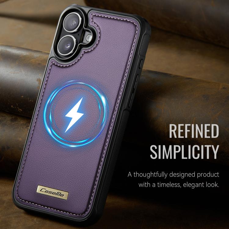 For iPhone 16 Plus CaseMe C69 Series Magnetic Vegan Leather Back Phone Case