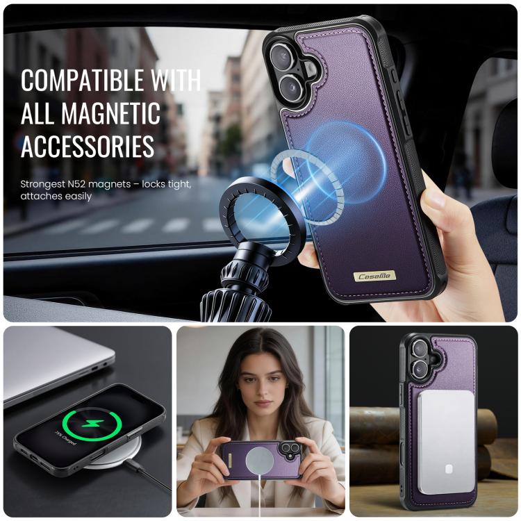 For iPhone 16 Plus CaseMe C69 Series Magnetic Vegan Leather Back Phone Case