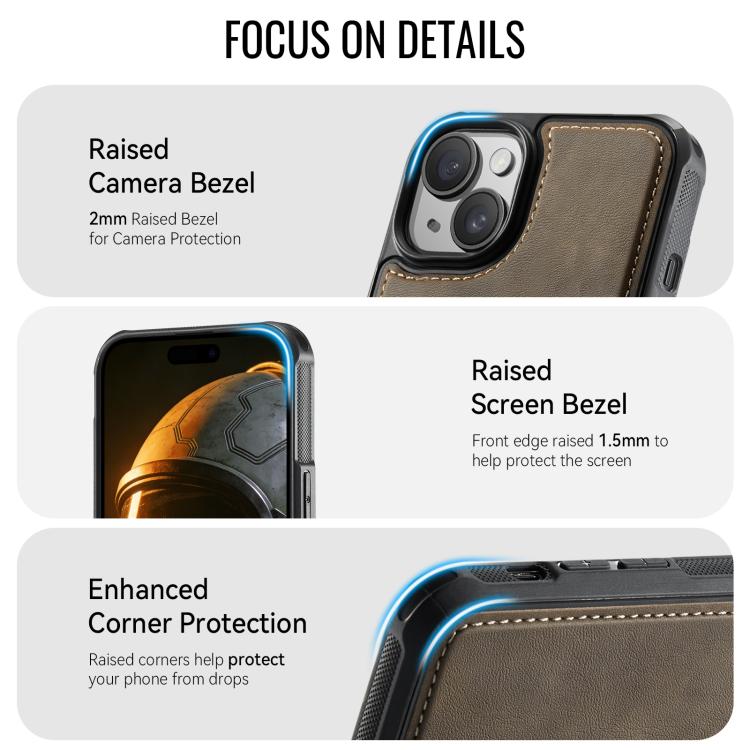 For iPhone 15 CaseMe C69 Series Magnetic Vegan Leather Back Phone Case
