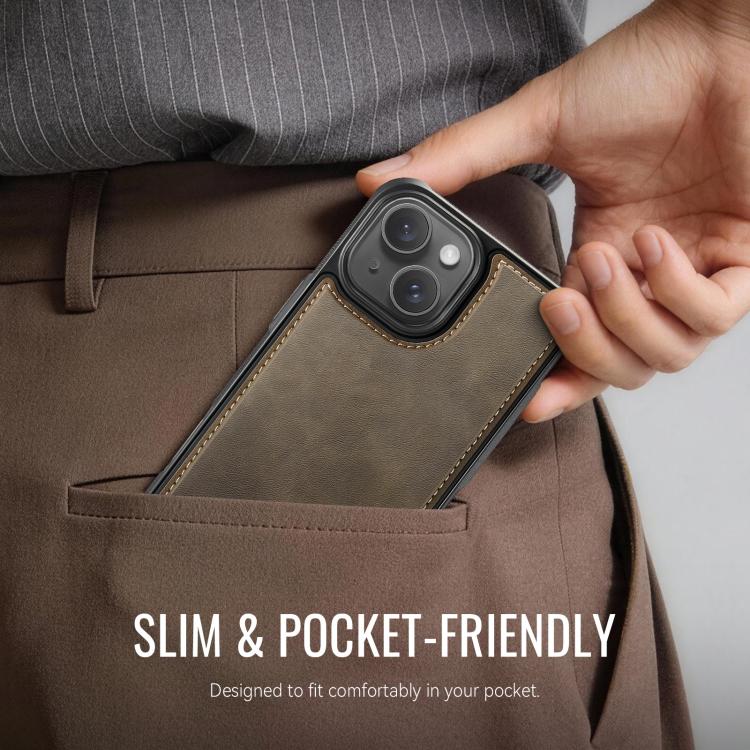 For iPhone 15 CaseMe C69 Series Magnetic Vegan Leather Back Phone Case