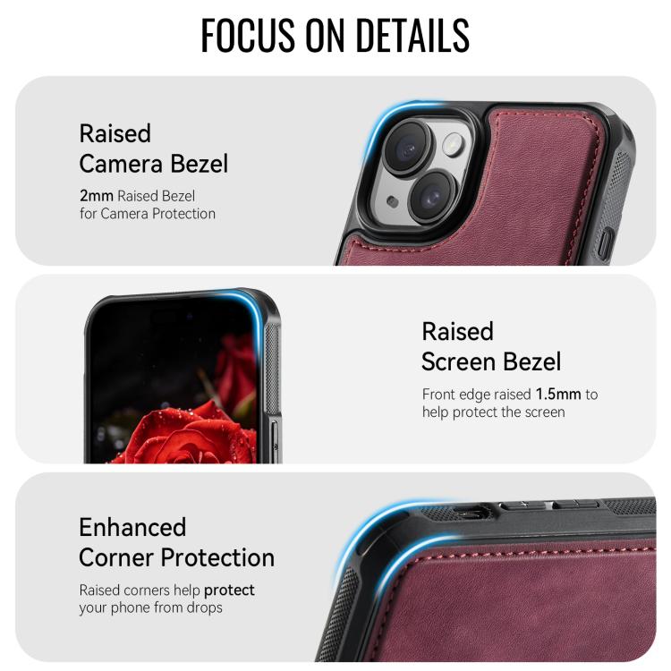 For iPhone 15 CaseMe C69 Series Magnetic Vegan Leather Back Phone Case