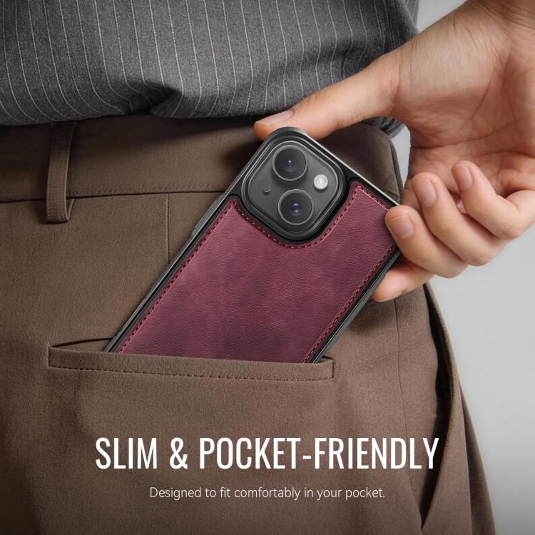 For iPhone 15 CaseMe C69 Series Magnetic Vegan Leather Back Phone Case