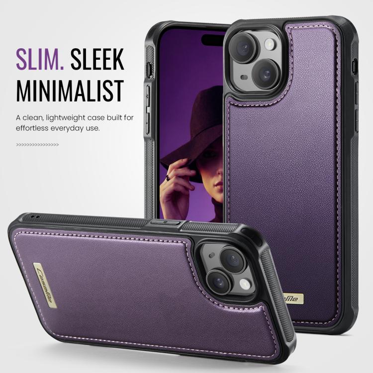 For iPhone 15 CaseMe C69 Series Magnetic Vegan Leather Back Phone Case