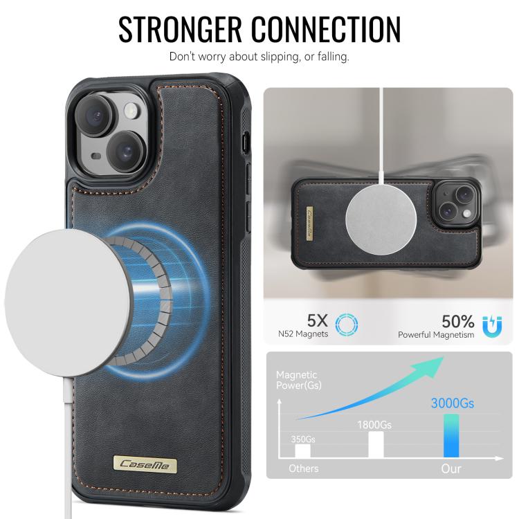 For iPhone 15 Plus / 14 Plus CaseMe C69 Series Magnetic Vegan Leather Back Phone Case