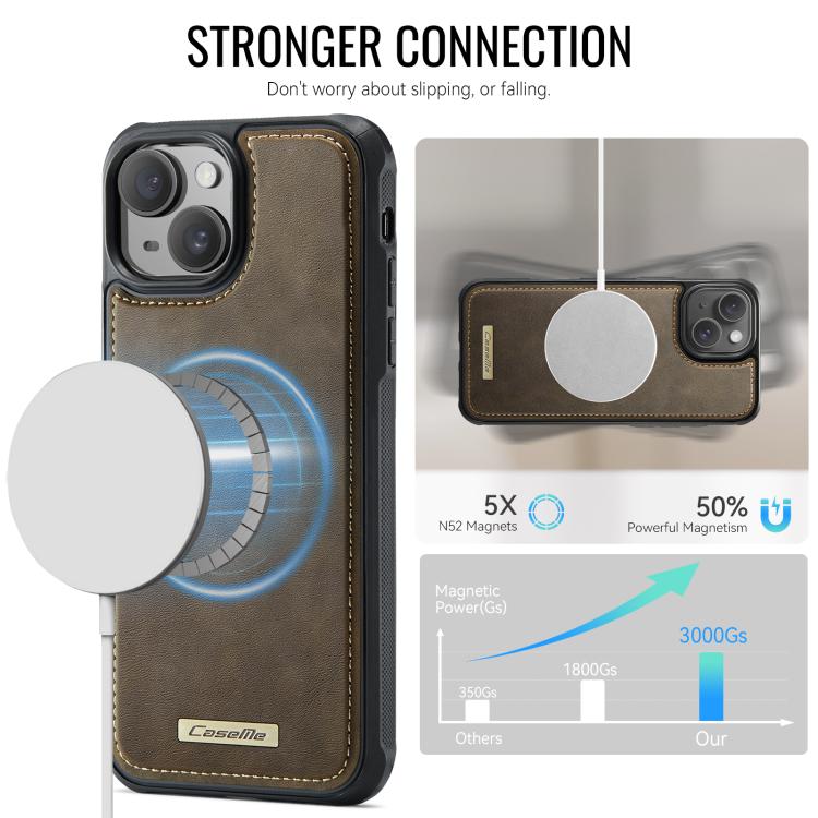 For iPhone 15 Plus / 14 Plus CaseMe C69 Series Magnetic Vegan Leather Back Phone Case