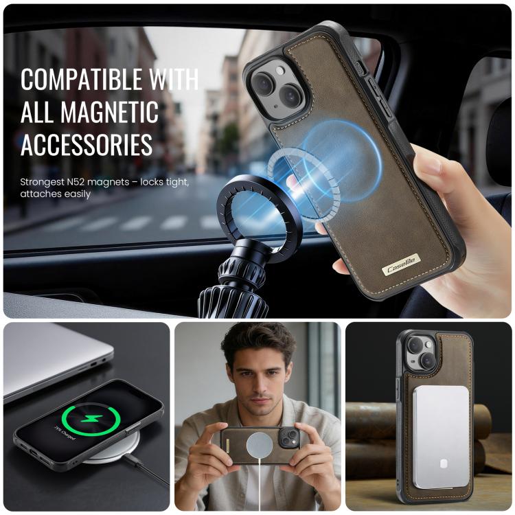 For iPhone 15 Plus / 14 Plus CaseMe C69 Series Magnetic Vegan Leather Back Phone Case