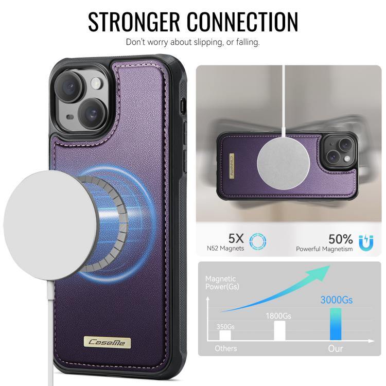 For iPhone 15 Plus / 14 Plus CaseMe C69 Series Magnetic Vegan Leather Back Phone Case