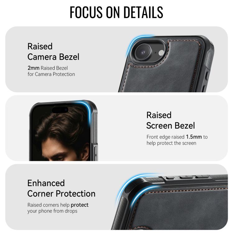 For iPhone 17e /16e CaseMe C69 Series Magnetic Vegan Leather Back Phone Case