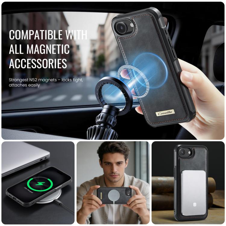 For iPhone 17e /16e CaseMe C69 Series Magnetic Vegan Leather Back Phone Case
