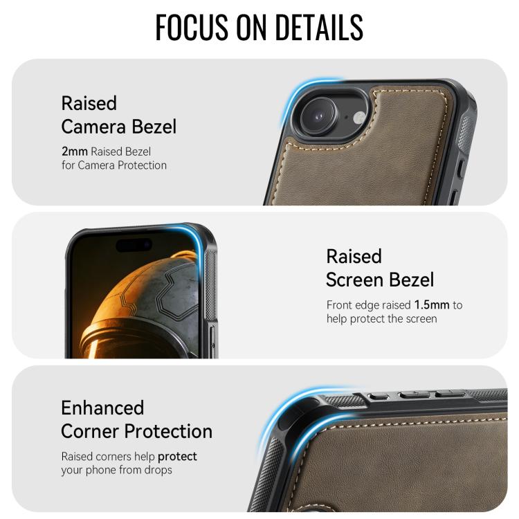 For iPhone 17e /16e CaseMe C69 Series Magnetic Vegan Leather Back Phone Case