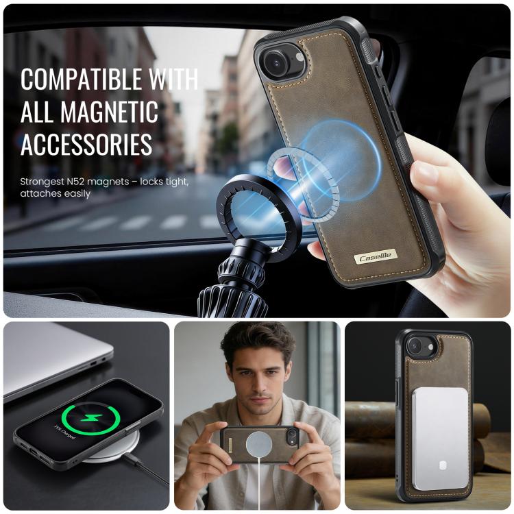 For iPhone 17e /16e CaseMe C69 Series Magnetic Vegan Leather Back Phone Case