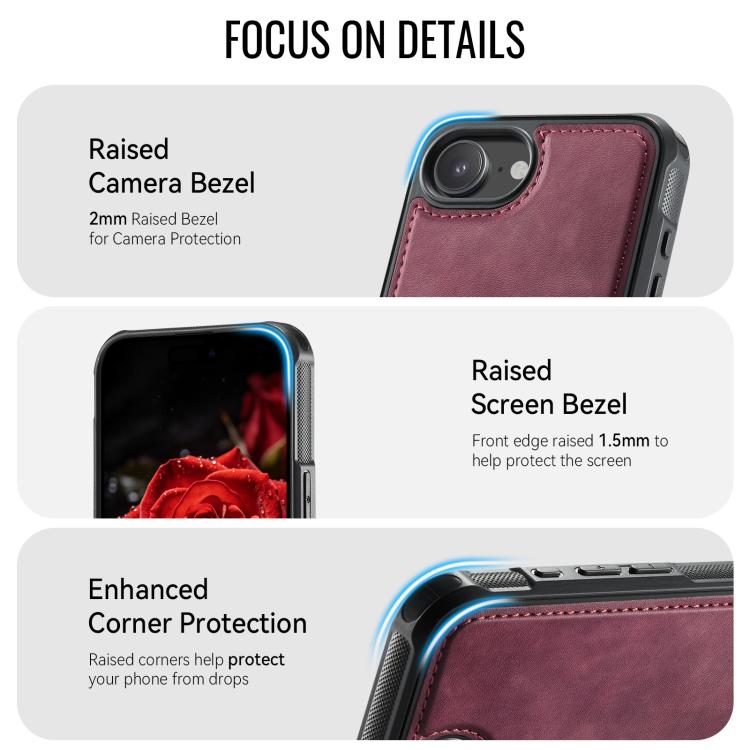 For iPhone 17e /16e CaseMe C69 Series Magnetic Vegan Leather Back Phone Case