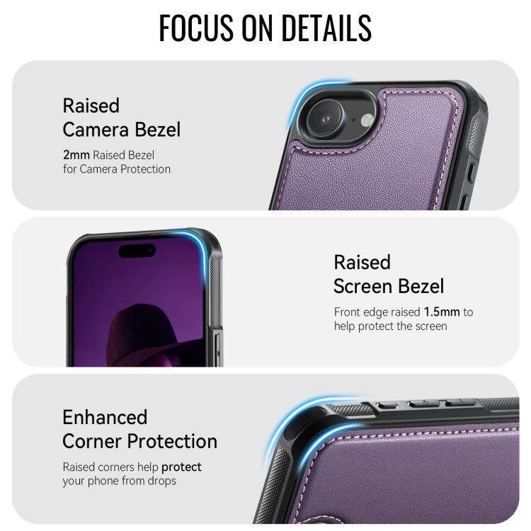 For iPhone 17e /16e CaseMe C69 Series Magnetic Vegan Leather Back Phone Case