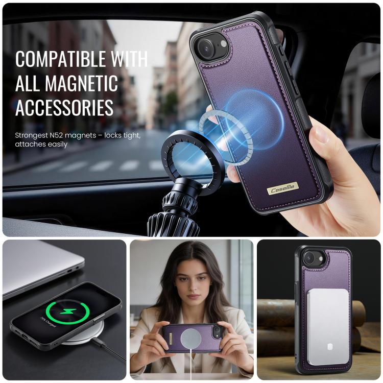 For iPhone 17e /16e CaseMe C69 Series Magnetic Vegan Leather Back Phone Case