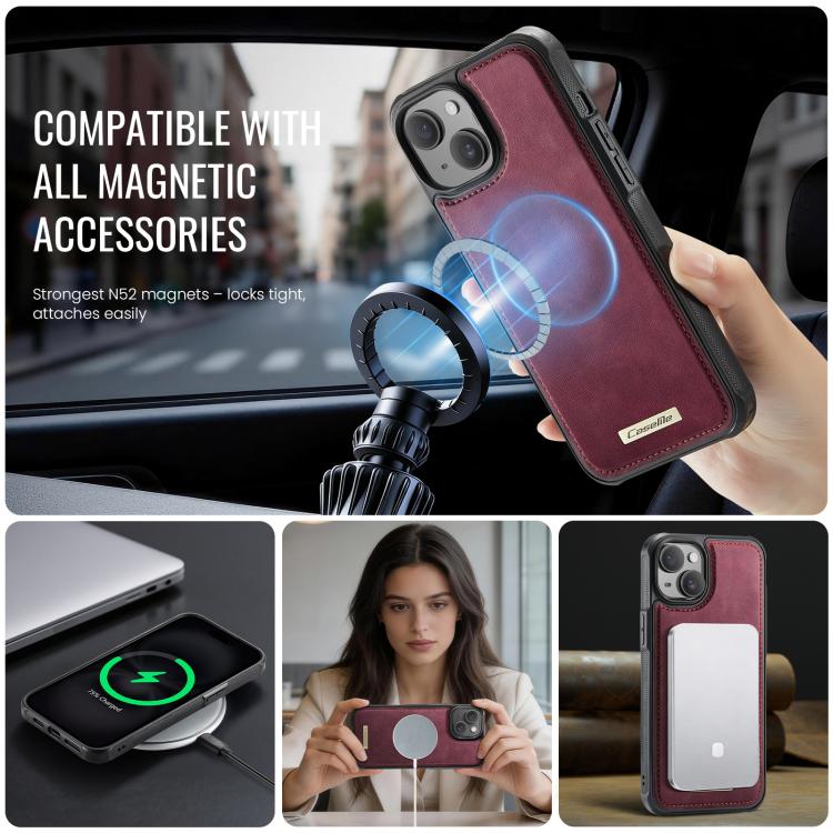 For iPhone 13 CaseMe C69 Series Magnetic Vegan Leather Back Phone Case