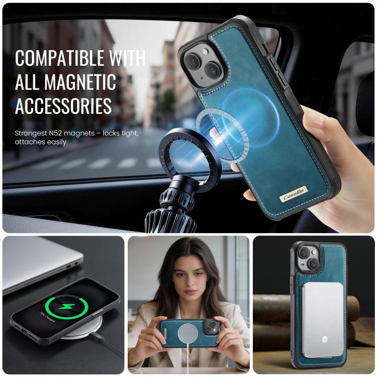 For iPhone 13 CaseMe C69 Series Magnetic Vegan Leather Back Phone Case