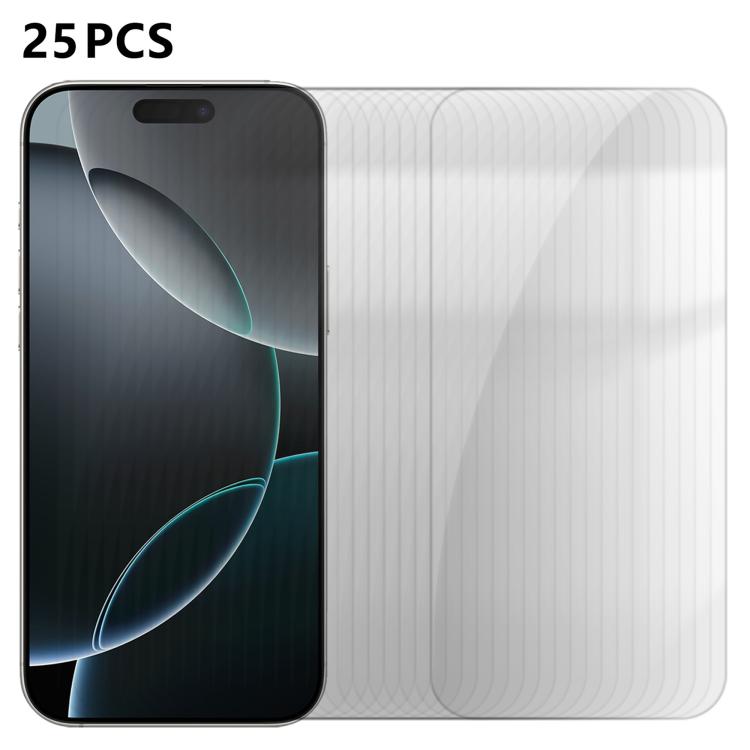 For iPhone 16 Pro 25pcs High-Aluminum Semi-Screen Anti-Fingerprint HD Tempered Glass Film