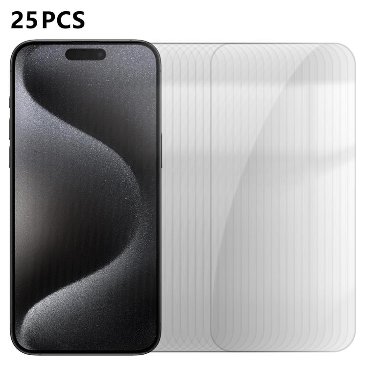 For iPhone 15 Pro Max 25pcs High-Aluminum Semi-Screen Anti-Fingerprint HD Tempered Glass Film