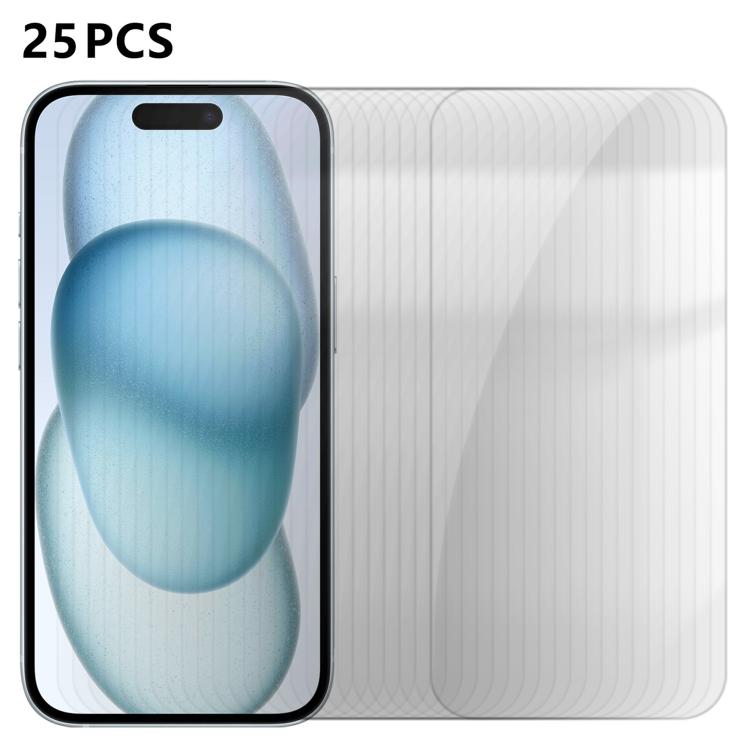 For iPhone 15 25pcs High-Aluminum Semi-Screen Anti-Fingerprint HD Tempered Glass Film