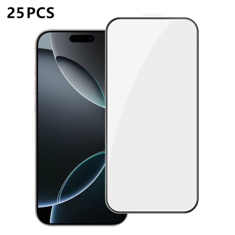 For iPhone 16 Pro 25pcs High-Aluminum Full-Coverage Anti-Fingerprint Screen-Printed HD Tempered Glass Film