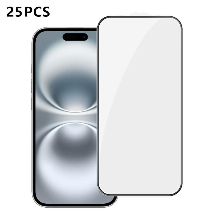 For iPhone 16 25pcs High-Aluminum Full-Coverage Anti-Fingerprint Screen-Printed HD Tempered Glass Film