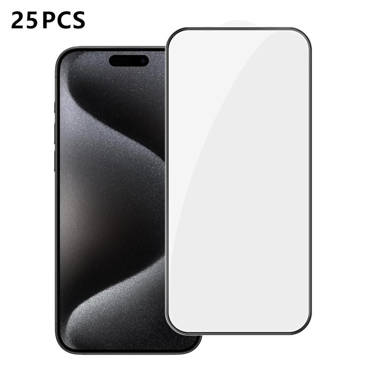 For iPhone 15 Pro 25pcs High-Aluminum Full-Coverage Anti-Fingerprint Screen-Printed HD Tempered Glass Film