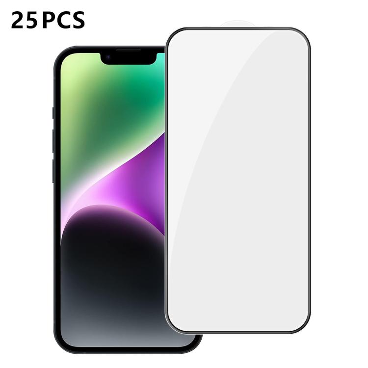 For iPhone 14 25pcs High-Aluminum Full-Coverage Anti-Fingerprint Screen-Printed HD Tempered Glass Film