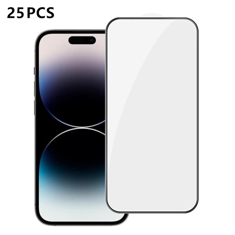 For iPhone 14 Pro 25pcs High-Aluminum Full-Coverage Anti-Fingerprint Screen-Printed HD Tempered Glass Film