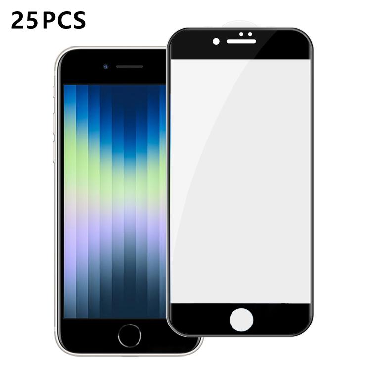 For iPhone SE 2022 / 2020 25pcs High-Aluminum Full-Coverage Anti-Fingerprint Screen-Printed HD Tempered Glass Film