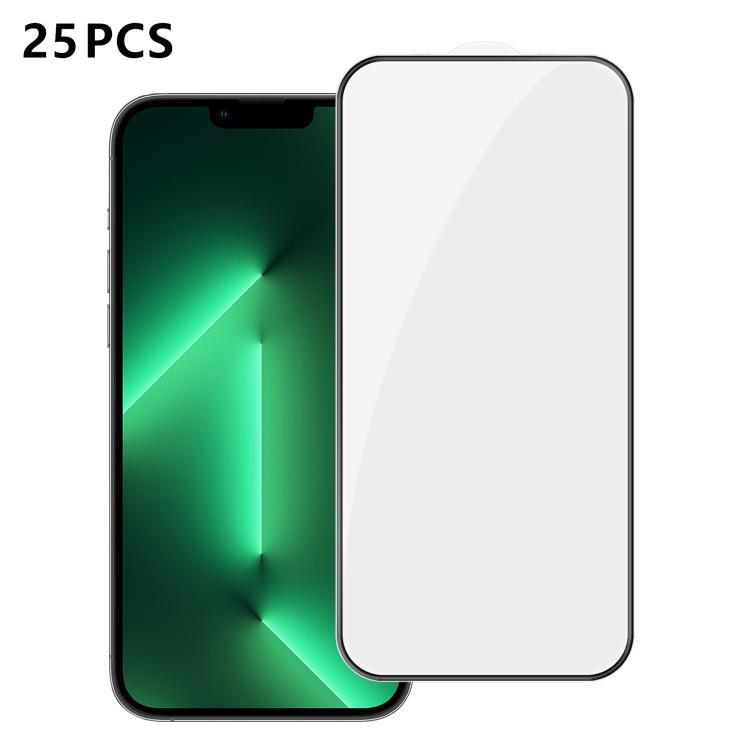 For iPhone 13 Pro Max 25pcs High-Aluminum Full-Coverage Anti-Fingerprint Screen-Printed HD Tempered Glass Film