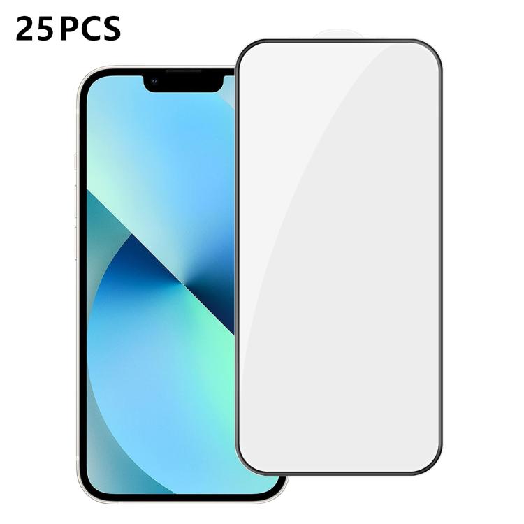 For iPhone 13 25pcs High-Aluminum Full-Coverage Anti-Fingerprint Screen-Printed HD Tempered Glass Film