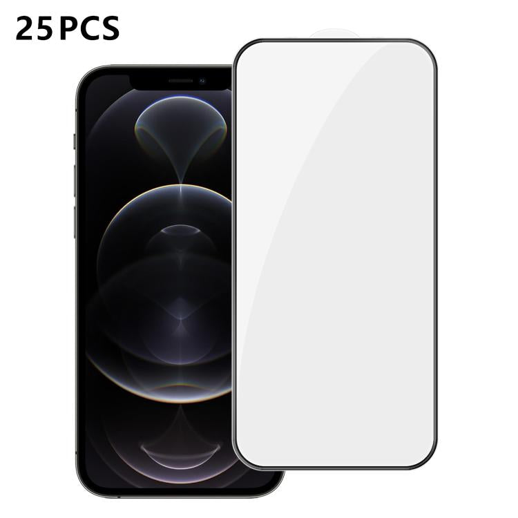For iPhone 12 Pro Max 25pcs High-Aluminum Full-Coverage Anti-Fingerprint Screen-Printed HD Tempered Glass Film
