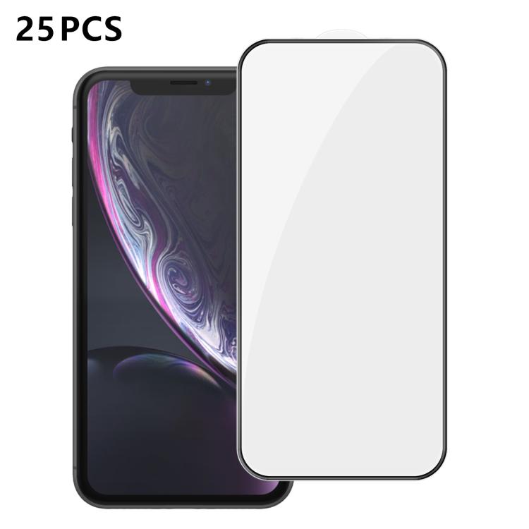 For iPhone XR 25pcs High-Aluminum Full-Coverage Anti-Fingerprint Screen-Printed HD Tempered Glass Film