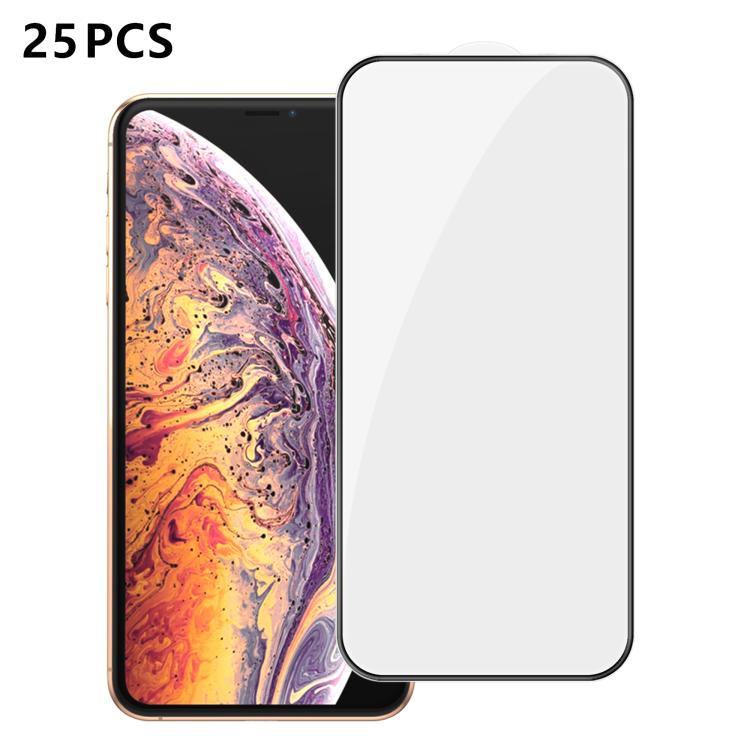 For iPhone XS Max 25pcs High-Aluminum Full-Coverage Anti-Fingerprint Screen-Printed HD Tempered Glass Film