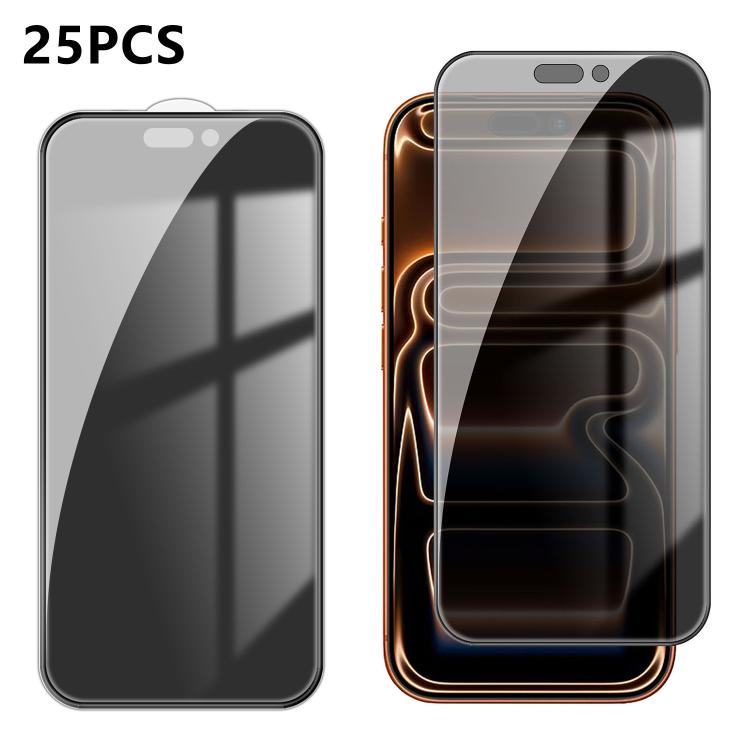 For iPhone 17 Pro 25pcs High-Aluminum Full-Coverage Anti-Fingerprint Screen-Printed Privacy Tempered Glass Film