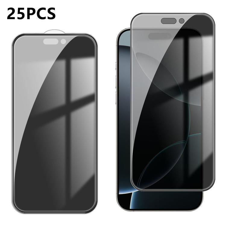 For iPhone 16 Pro 25pcs High-Aluminum Full-Coverage Anti-Fingerprint Screen-Printed Privacy Tempered Glass Film