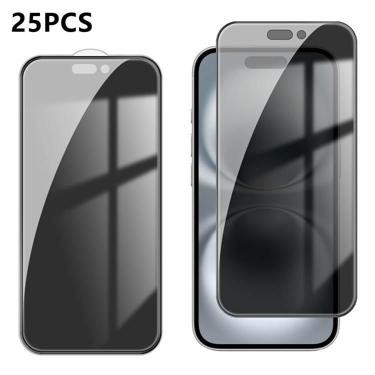 For iPhone 16 Plus 25pcs High-Aluminum Full-Coverage Anti-Fingerprint Screen-Printed Privacy Tempered Glass Film