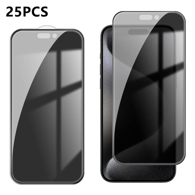 For iPhone 15 Pro Max 25pcs High-Aluminum Full-Coverage Anti-Fingerprint Screen-Printed Privacy Tempered Glass Film