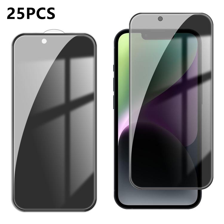 For iPhone 14 Plus 25pcs High-Aluminum Full-Coverage Anti-Fingerprint Screen-Printed Privacy Tempered Glass Film