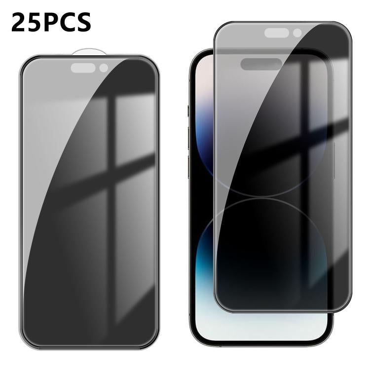 For iPhone 14 Pro Max 25pcs High-Aluminum Full-Coverage Anti-Fingerprint Screen-Printed Privacy Tempered Glass Film