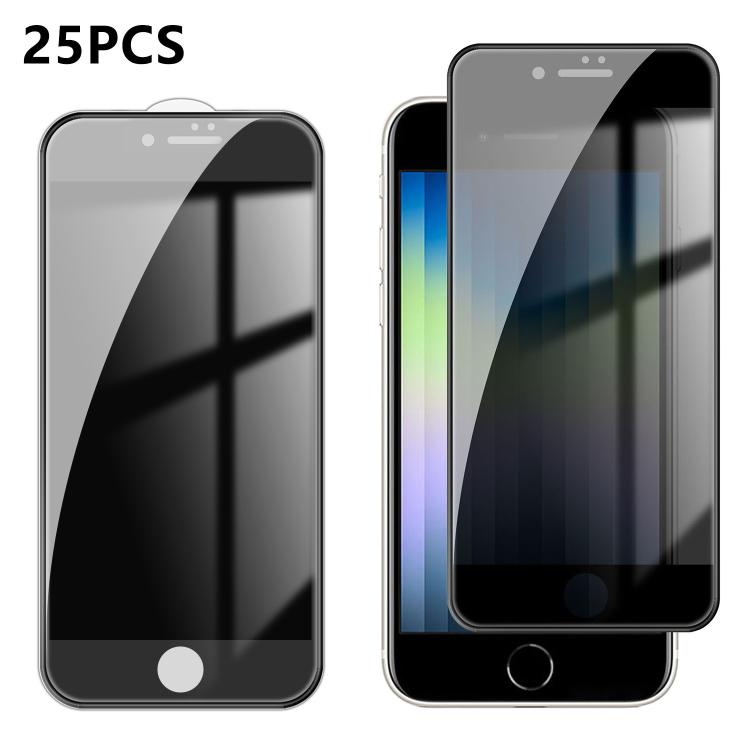 For iPhone SE 2022 / 2020 25pcs High-Aluminum Full-Coverage Anti-Fingerprint Screen-Printed Privacy Tempered Glass Film