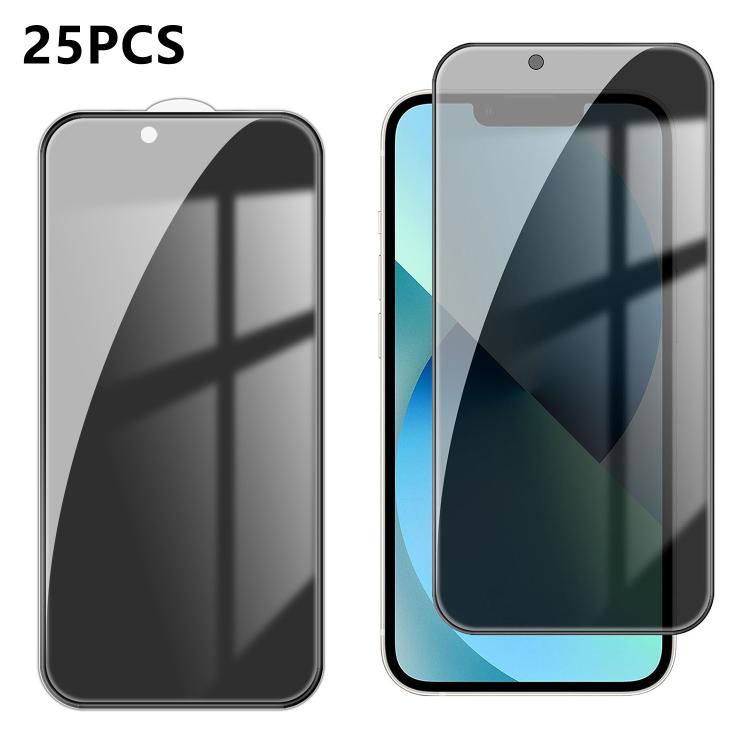 For iPhone 13 25pcs High-Aluminum Full-Coverage Anti-Fingerprint Screen-Printed Privacy Tempered Glass Film