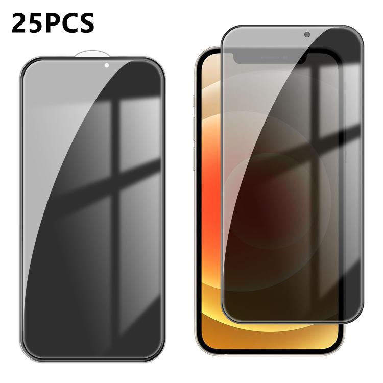 For iPhone 12 25pcs High-Aluminum Full-Coverage Anti-Fingerprint Screen-Printed Privacy Tempered Glass Film