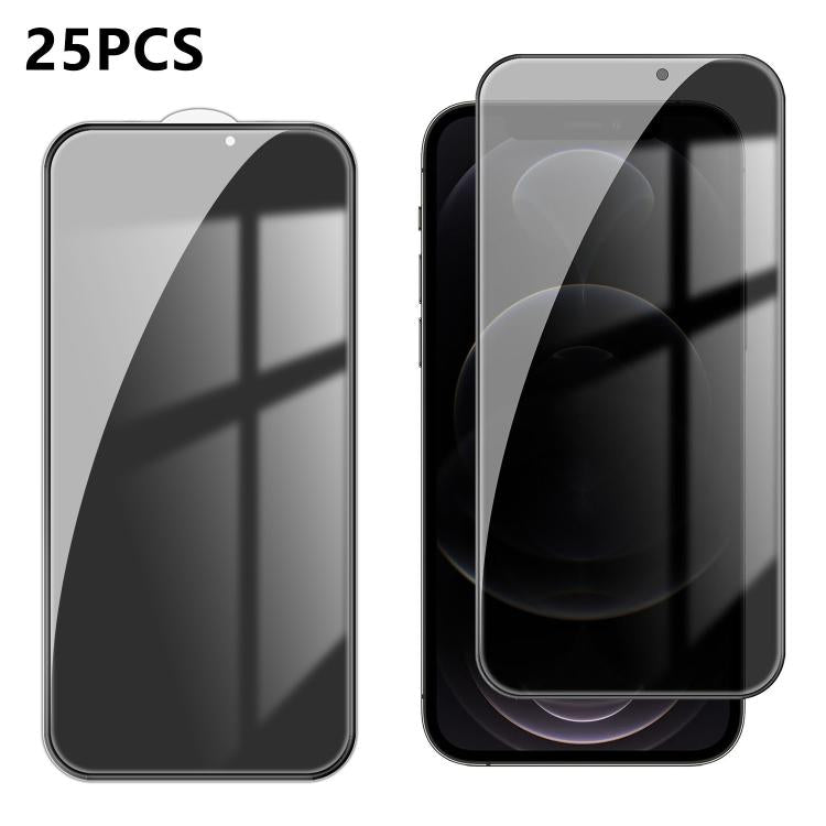 For iPhone 12 Pro 25pcs High-Aluminum Full-Coverage Anti-Fingerprint Screen-Printed Privacy Tempered Glass Film