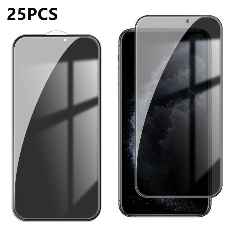 For iPhone 11 Pro Max 25pcs High-Aluminum Full-Coverage Anti-Fingerprint Screen-Printed Privacy Tempered Glass Film