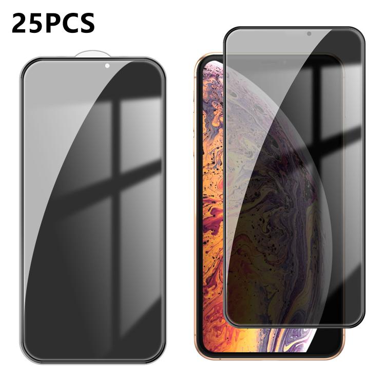 For iPhone XS 25pcs High-Aluminum Full-Coverage Anti-Fingerprint Screen-Printed Privacy Tempered Glass Film