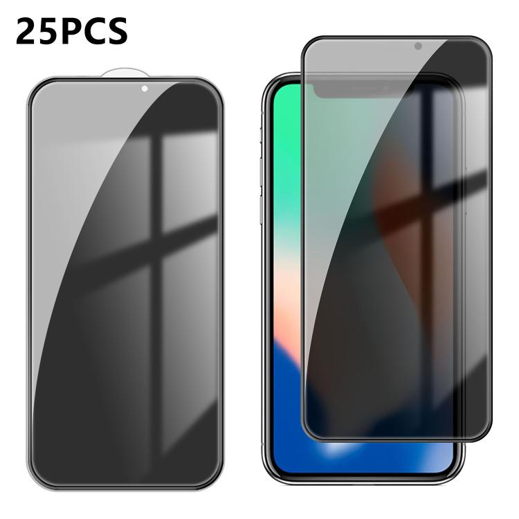 For iPhone X 25pcs High-Aluminum Full-Coverage Anti-Fingerprint Screen-Printed Privacy Tempered Glass Film