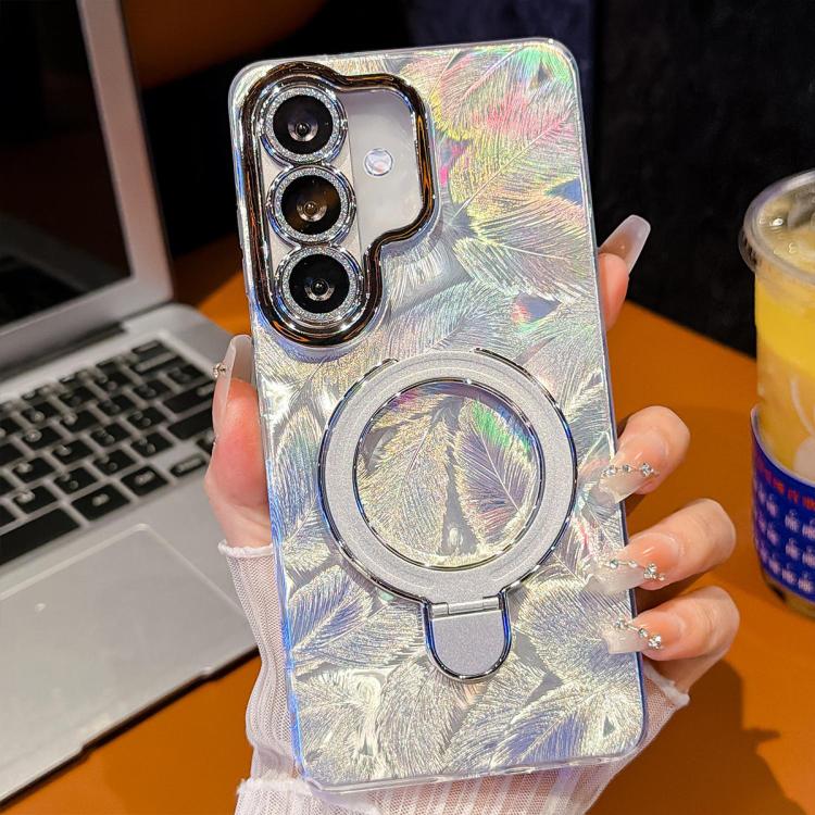 For Samsung Galaxy S26+ 5G Electroplated Glitter Lens Film Texture Magnetic Metal Pivot Holder Shockproof Phone Case