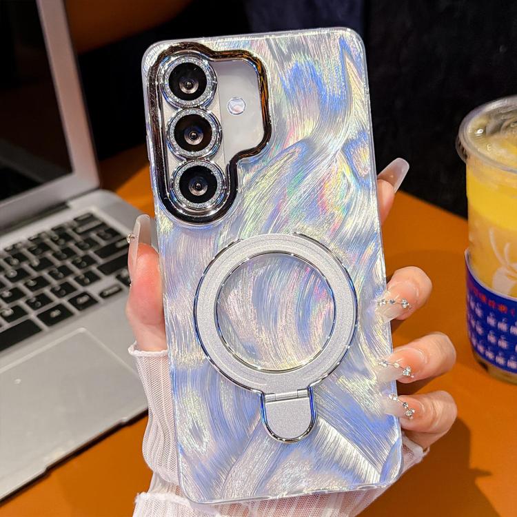 For Samsung Galaxy S26+ 5G Electroplated Glitter Lens Film Texture Magnetic Metal Pivot Holder Shockproof Phone Case